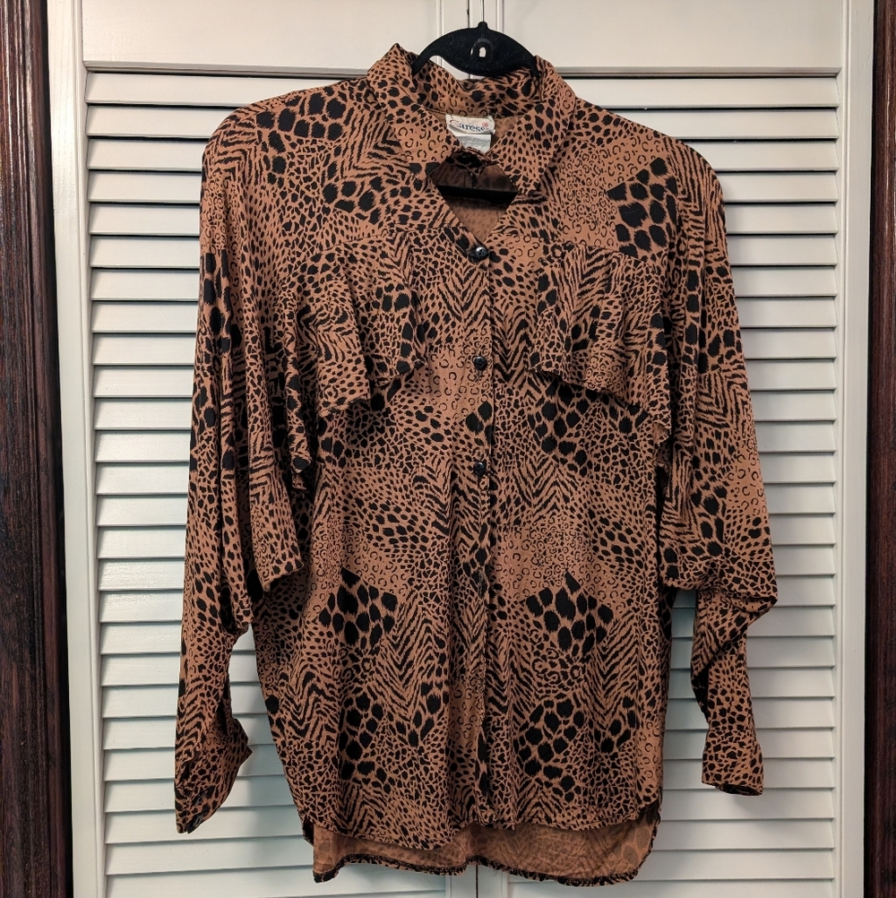 Chic Animal Print Button-Up Blouse